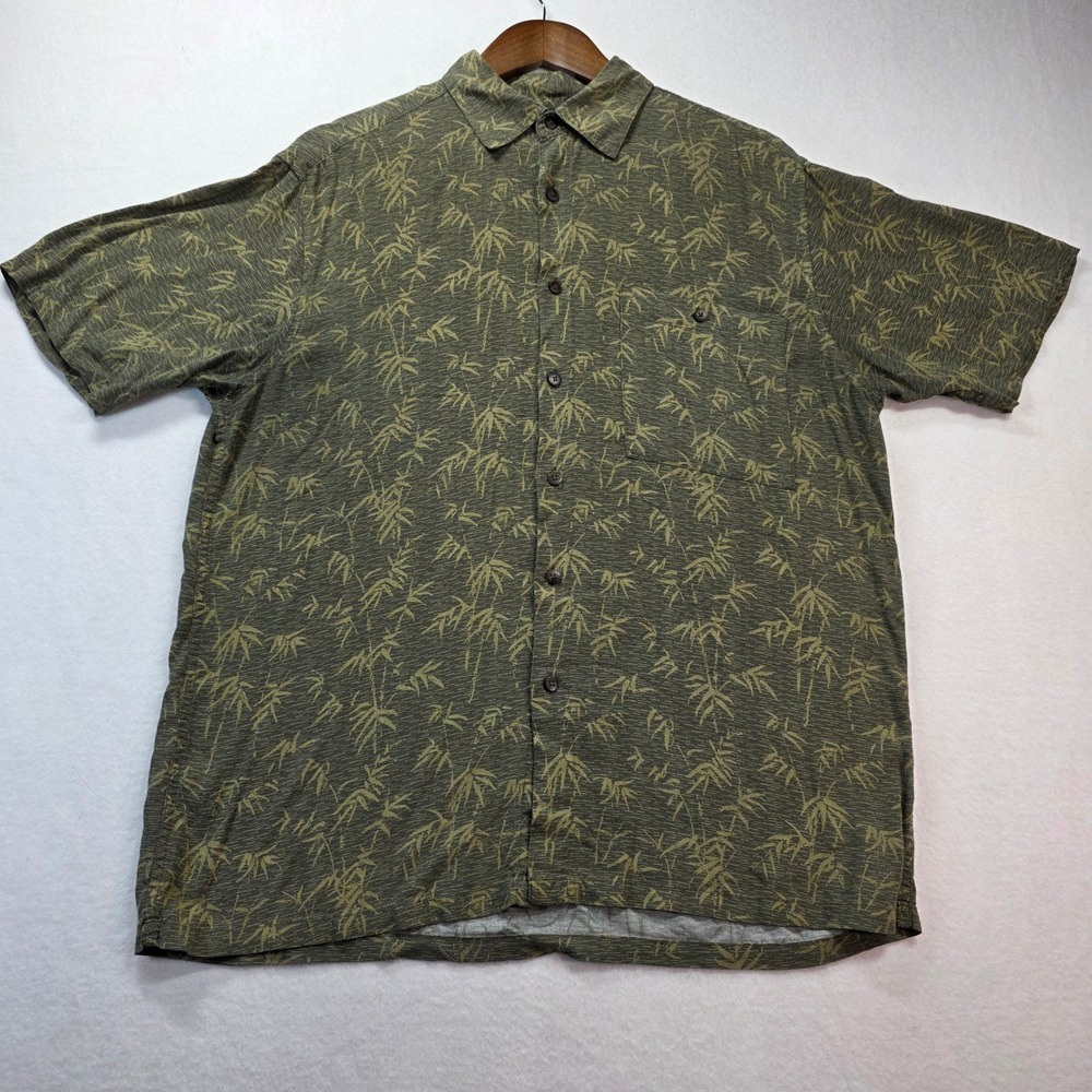 John‎ Ashford Men's M Rayon Green Bamboo Print Button Front Shirt Short Sleeve